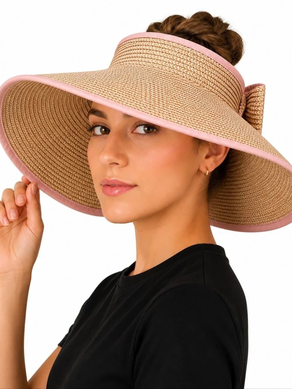 David & Young PONYFLO Bow Sun Hat – Tan & Pink | OSFM